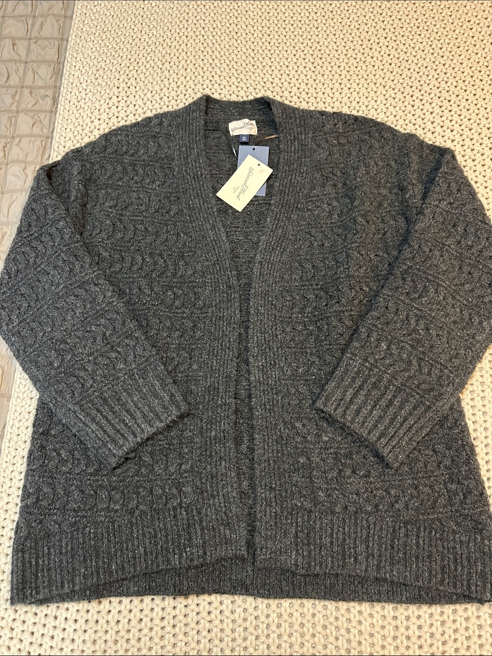 NWT Universal Thread Dark Gray Chunky Cable Knit Open Cardigan